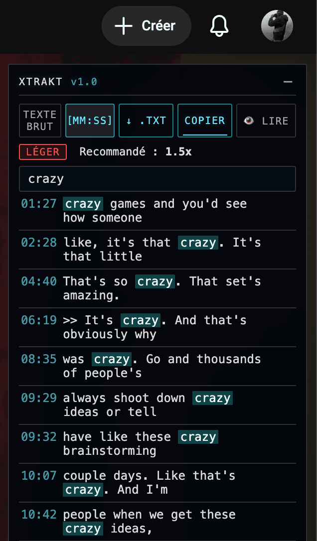 The full transcript of a podcast downloaded as a .txt file, open next to the YouTube video